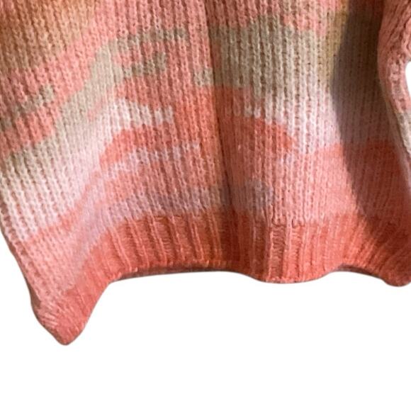 Studio B by Bobeau Sunrise Pink Tan Crewneck Cozy Ribbed Sweater Size L - Picture 9 of 9